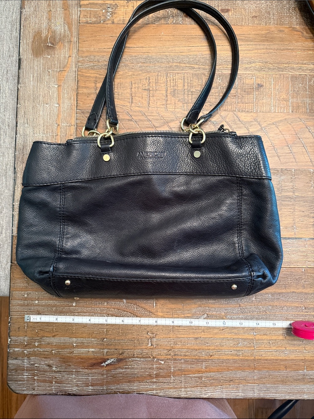Black Leather Shoulder Tote with Gold-Tone Hardware
